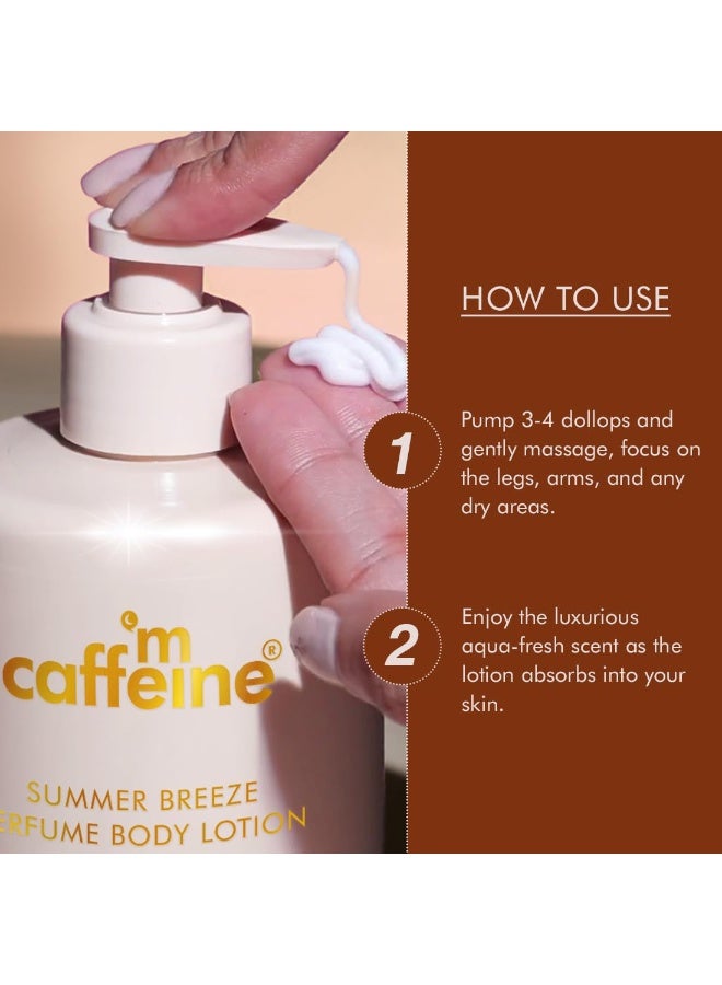 إم كافيين مجموعة لوشن الجسم المعطر من إم كافيين - سويت إسكيب ونسيم الصيف | نياسيناميد، كاكاو وزبدة الشيا | ترطيب عميق للبشرة الجافة في الشتاء | لوشن جسم خفيف الوزن وغير لزج للاستخدام اليومي | هدية سانتا السرية للنساء/الرجال | عيد الميلاد | رائحة الفواكه والماء - 300 مل × 2 - Image 2